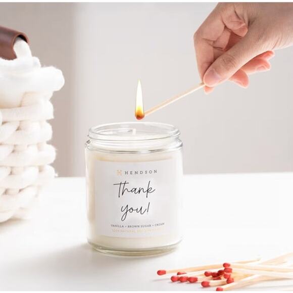 Hendson Thank You Clean Natural Soy Vegan Candle Vanilla Brown Sugar Cream NEW - Picture 9 of 10